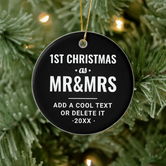 Cool Black Modern Typo | Eerste kerstfoto Keramisch Ornament (Boom)