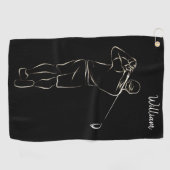 Cool Black Modern voegt Jouw naam Classy Masculine Golfhanddoek (Horizontaal)