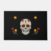 Cool Black Muertos Sugar Skull met Flowers Deurmat (Voorkant)