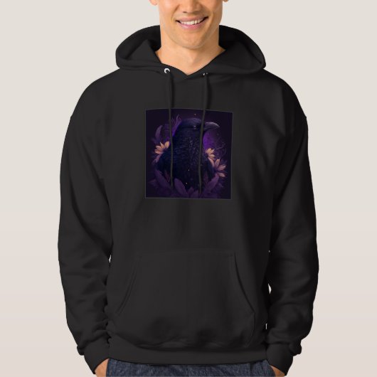 Cool Black Raven Crow Illustration Birds Unique Wo Hoodie (Voorkant)