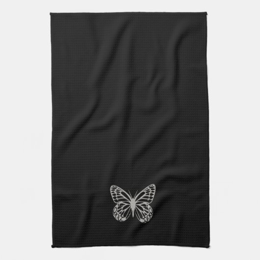 Cool Black Silver Butterfly Handdoek (Verticaal)