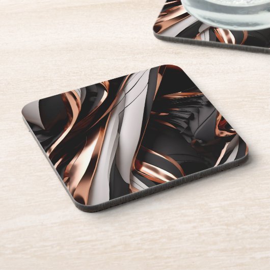 Cool Black, Silver en Copper Abstract 3D-effect Bier Onderzetter (Linkerzijde)