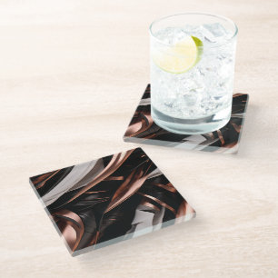 Cool Black, Silver en Copper Abstract 3D-effect Glazen Onderzetter