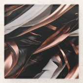 Cool Black, Silver en Copper Abstract 3D-effect Glazen Onderzetter (Voorkant)