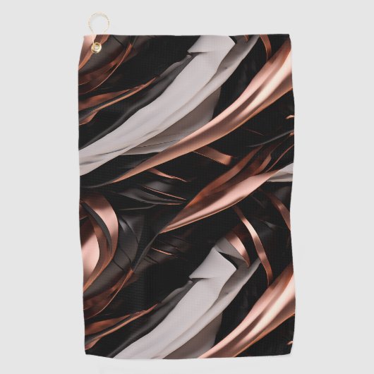 Cool Black, Silver en Copper Abstract 3D-effect Golfhanddoek (Voorkant)
