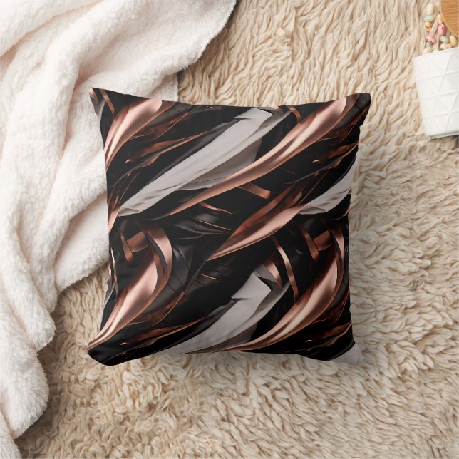 Cool Black, Silver en Copper Abstract 3D-effect Kussen (Deken)