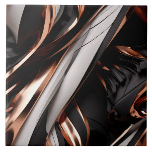 Cool Black, Silver en Copper Abstract 3D-effect Tegeltje