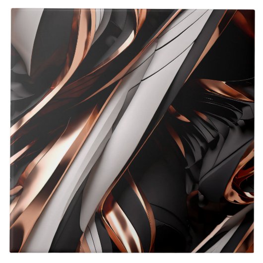 Cool Black, Silver en Copper Abstract 3D-effect Tegeltje (Voorkant)
