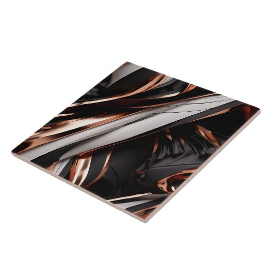 Cool Black, Silver en Copper Abstract 3D-effect Tegeltje (Zijkant)