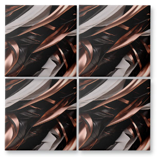 Cool Black, Silver en Copper Abstract 3D-effect Tegeltje
