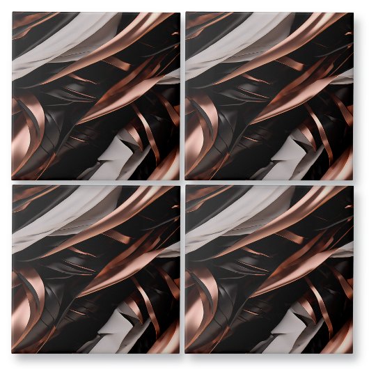 Cool Black, Silver en Copper Abstract 3D-effect Tegeltje