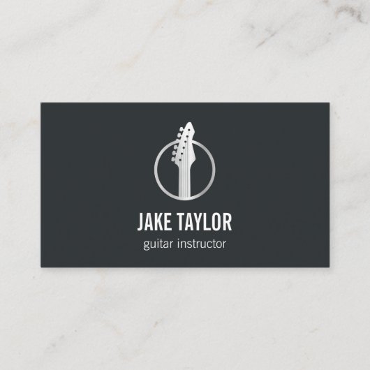 Cool Black & Silver Guitar Lessons Visitekaartje (Voorkant)
