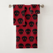 Cool Black Skull Pattern Burgundy Bad Handdoek (Insitu)