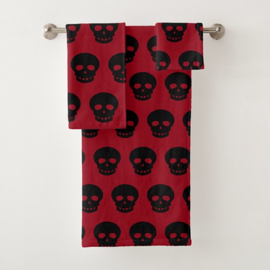 Cool Black Skull Pattern Burgundy Bad Handdoek (Insitu)