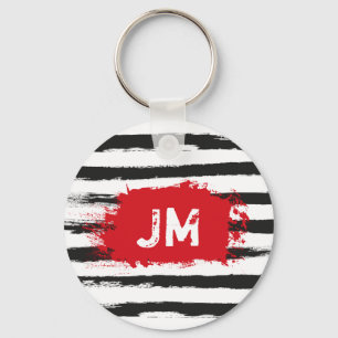 Cool BLACK STRIPES Bruscole + aangepast monogram Sleutelhanger