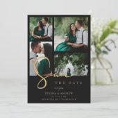 Cool Black Trend 4 Multi Photos Collage QR Wedding Save The Date (Staand voorkant)