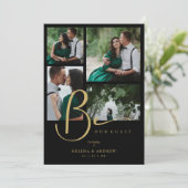 Cool Black Trendy 4 Multi Photos Collage Wedding Kaart (Staand voorkant)