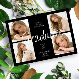 Cool Black Trendy Collage Graduate 4 Multi Photos Kaart