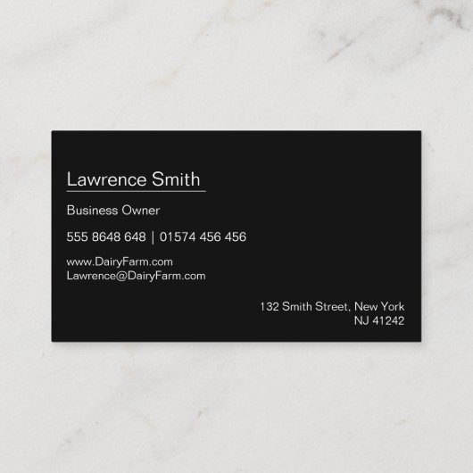 Cool Black, Visitekaartje ter illustratie van melk (Achterkant)