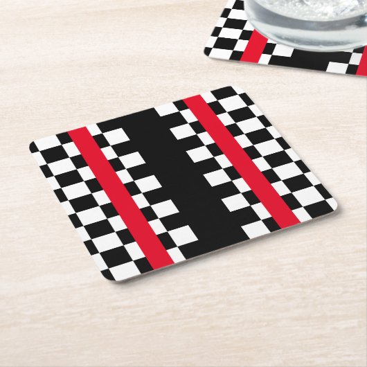 Cool Black White Checkered Flagroonpatroonvierkant Kartonnen Onderzetters (Schuin)