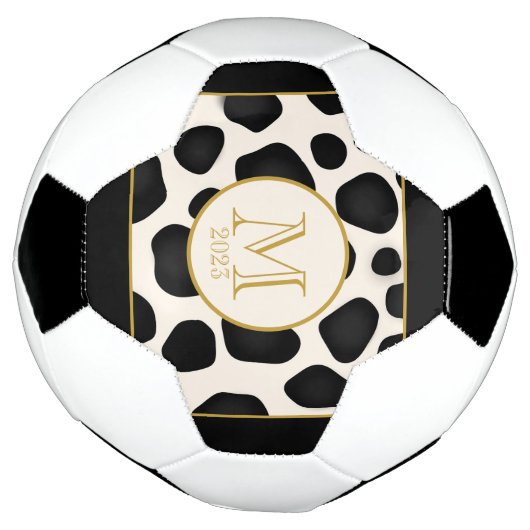 Cool Black & White & Gold 2023-monogram Voetbal (Gedraaid)