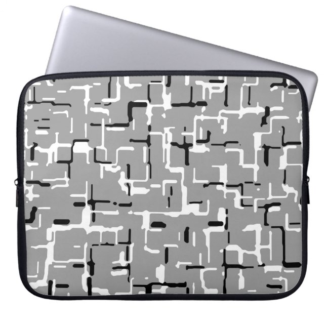 Cool Black White Grey Pattern Laptop Sleeve (Voorkant)