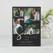 Cool Black & White Trend 4 Multi Photos Collage QR Save The Date (Staand voorkant)