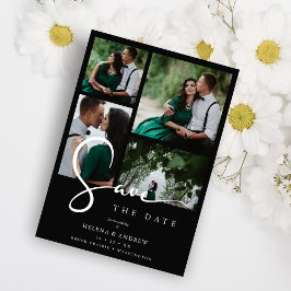 Cool Black & White Trend 4 Multi Photos Collage QR Save The Date