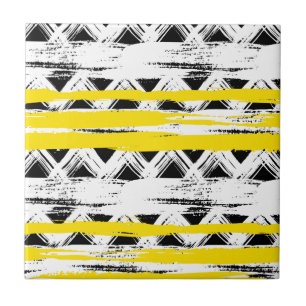 Cool Black White Yellow Stripes Tribal Pattern Tegeltje