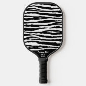 Cool Black White Zebra Stripe Print Custom Text Pickleball Paddle (Voorkant)