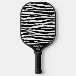 Cool Black White Zebra Stripe Print Custom Text Pickleball Paddle
