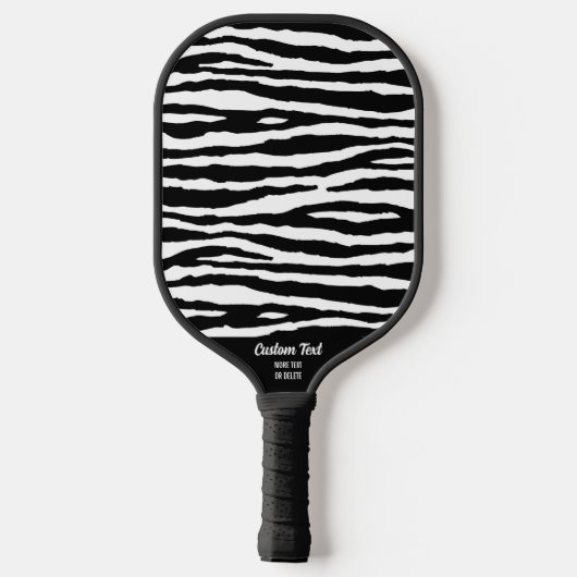 Cool Black White Zebra Stripe Print Custom Text Pickleball Paddle (Achterkant)