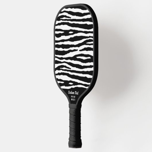Cool Black White Zebra Stripe Print Custom Text Pickleball Paddle (Links)