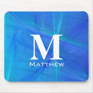 Cool Blau Fractal Witte Monogram Naam Muismat