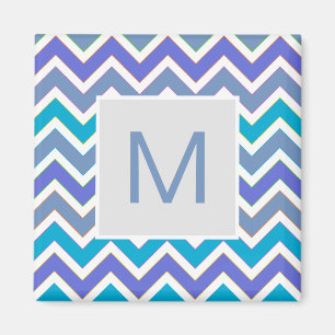 Cool Blau Sportief Chevron Patroon Monogram Magneet