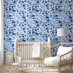 cool blauw Baby boy Nursery Patroon elegant Behang