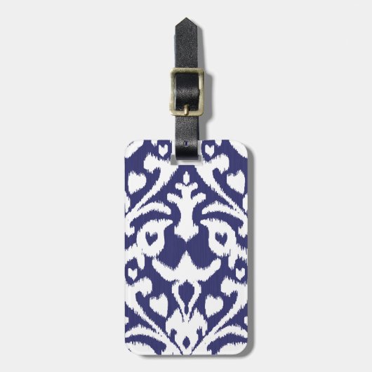 Cool blauw en wit ikat tribaal patroon bagagelabel (Voorkant verticaal)