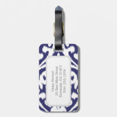 Cool blauw en wit ikat tribaal patroon bagagelabel (Achterkant verticaal)