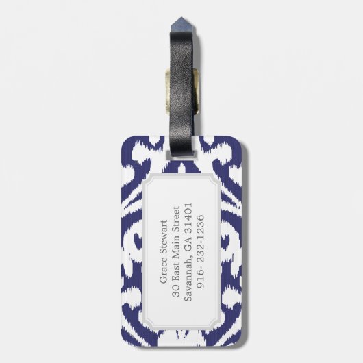 Cool blauw en wit ikat tribaal patroon bagagelabel (Achterkant verticaal)