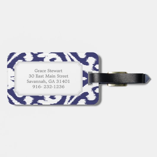 Cool blauw en wit ikat tribaal patroon bagagelabel (Achterkant horizontaal)