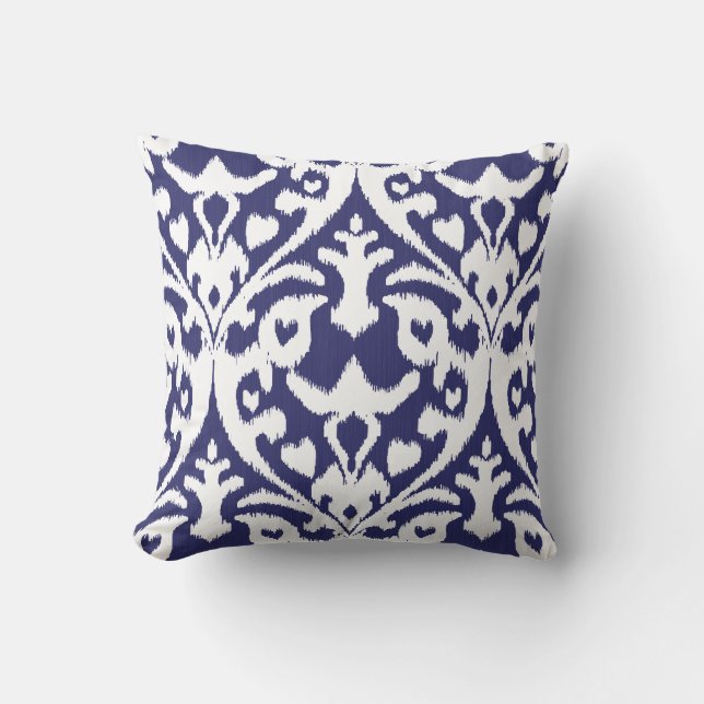 Cool blauw en wit ikat tribaal patroon kussen (Voorkant)