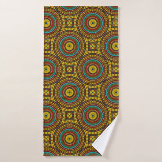 Cool Blauw Rood Geel Retro Geometrisch Etnisch Sta Badhanddoek (Badhanddoek)