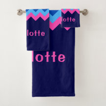 Cool Blauw Roze Chevron Monogram Badhanddoek Set