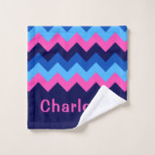 Cool Blauw Roze Chevron Monogram Badhanddoek Set Bad Handdoek (Wasdoekje)