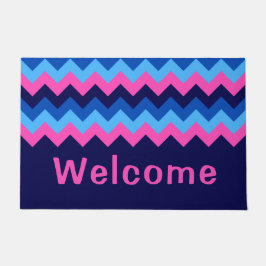 Cool Blauw Roze Chevron Monogram Grote Deurmat