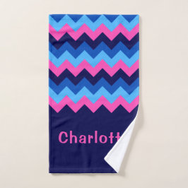 Cool Blauw Roze Chevron Monogram Handdoek