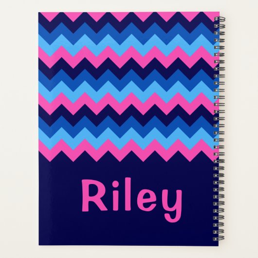 Cool Blauw Roze Chevron Monogram Planner (Achterkant)