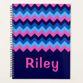 Cool Blauw Roze Chevron Monogram Planner