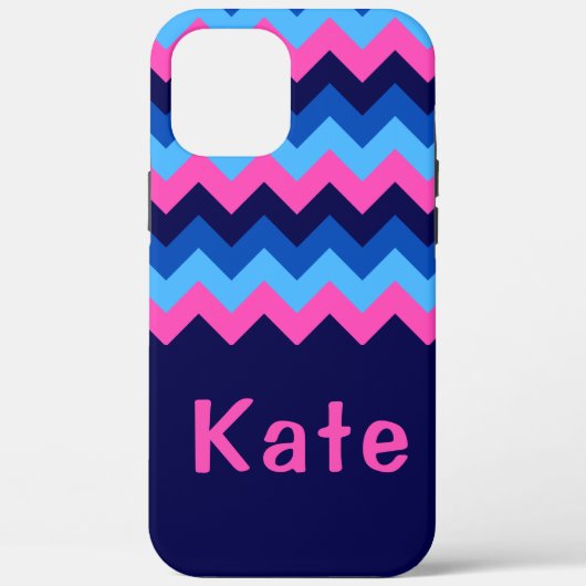 Cool Blauw Roze Chevron Monogram Telefoon Case (Achterkant)