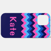 Cool Blauw Roze Chevron Monogram Telefoon Case (Achterkant (horizontaal))